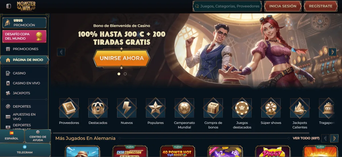 MonsterWin homepage bono gratis casino